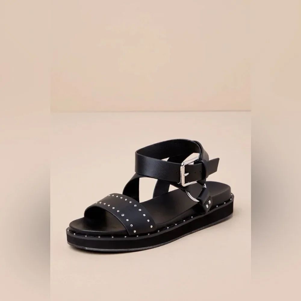 Shu Shop Cameron Black Studded Ankle Strap Sandals NEW in Box size 8.5